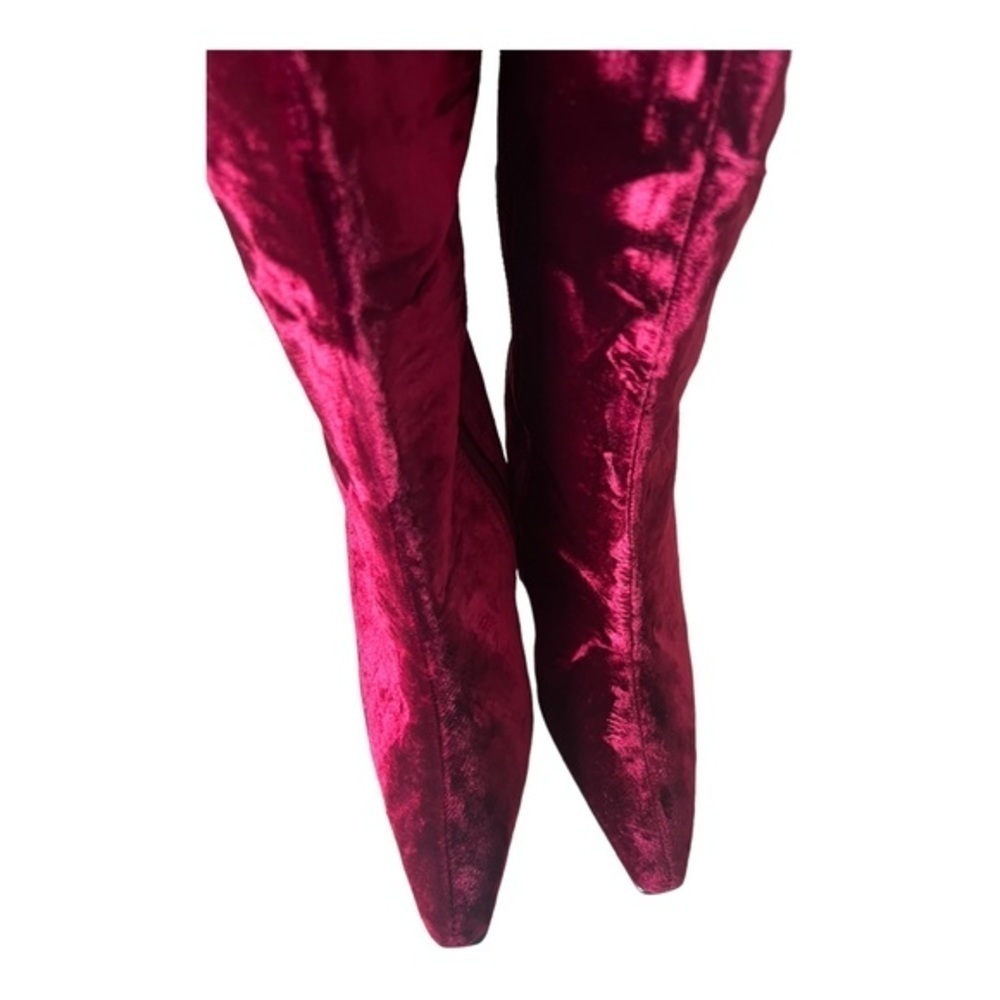 Colin Stuart Red Velvet Leather Mid Calf Pointed Toe Heel Boots Size 7M - Picture 4 of 16
